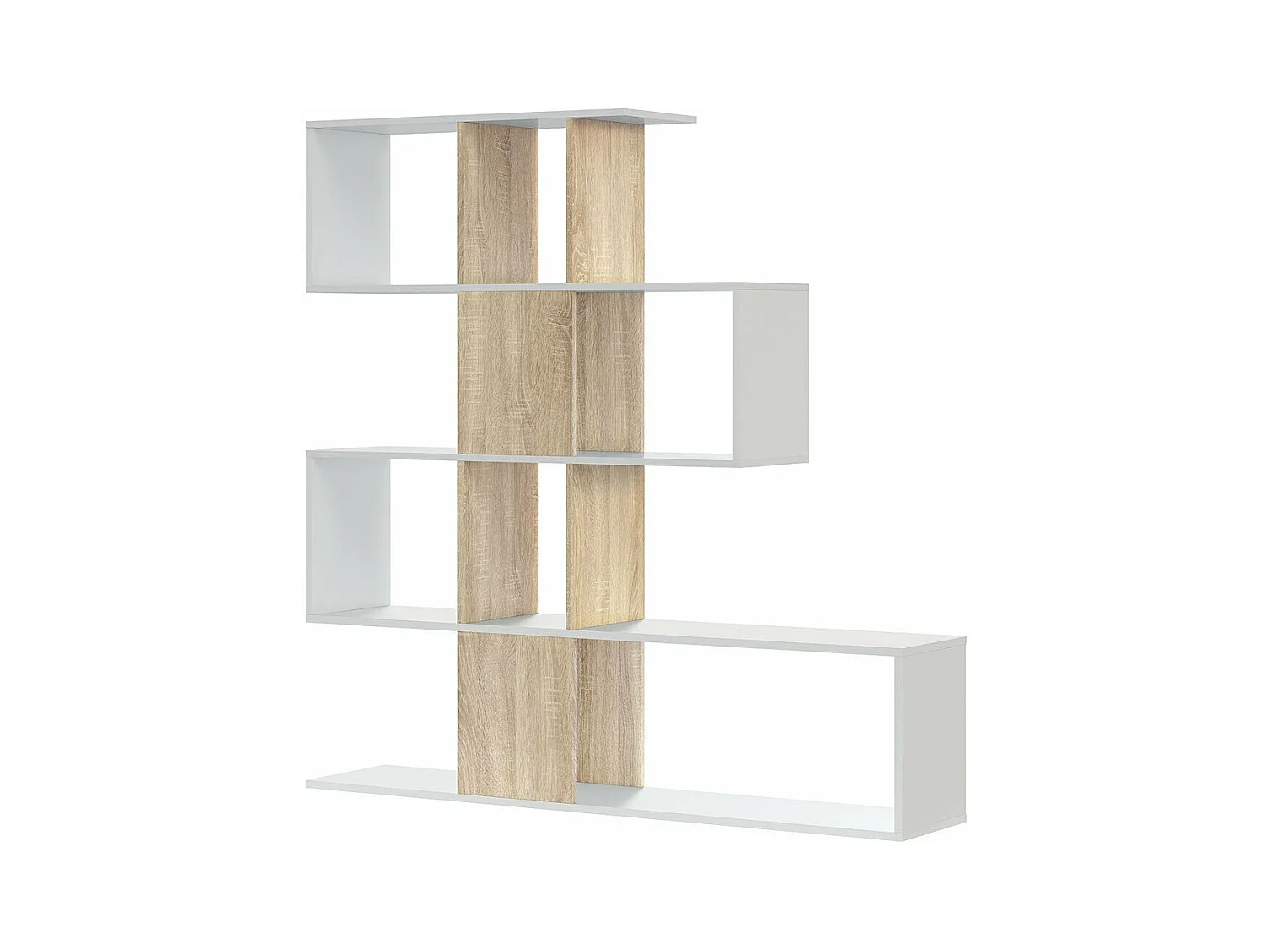 Bibliothèque avec 4 niveaux et 11 compartiments de rangement H145 cm - Zigzag