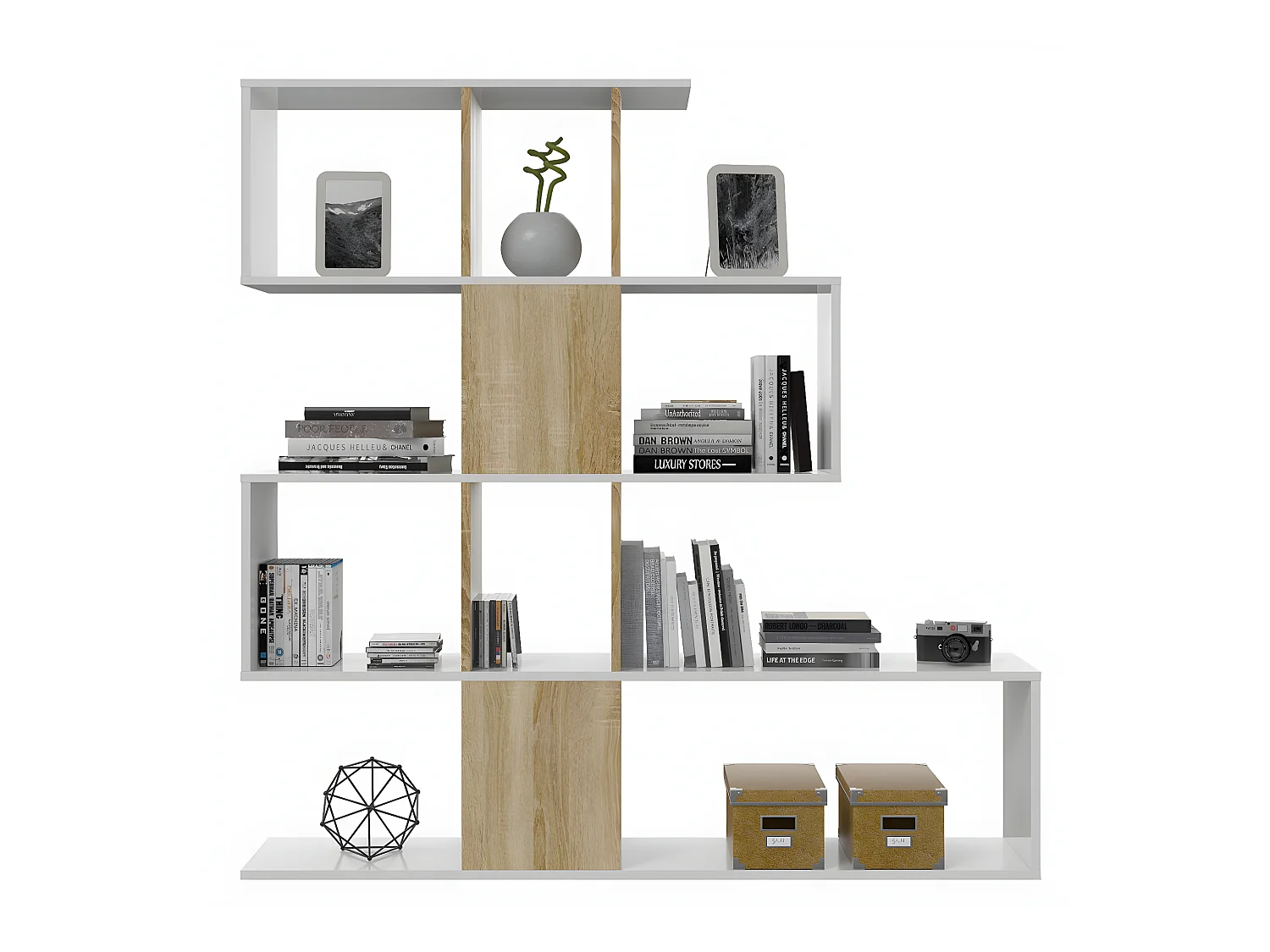 Bibliothèque avec 4 niveaux et 11 compartiments de rangement H145 cm - Zigzag