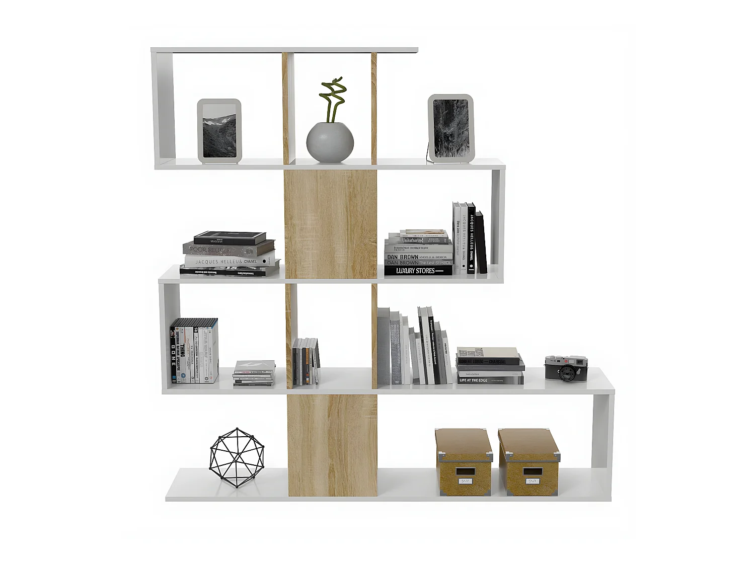 Bibliothèque avec 4 niveaux et 11 compartiments de rangement H145 cm - Zigzag