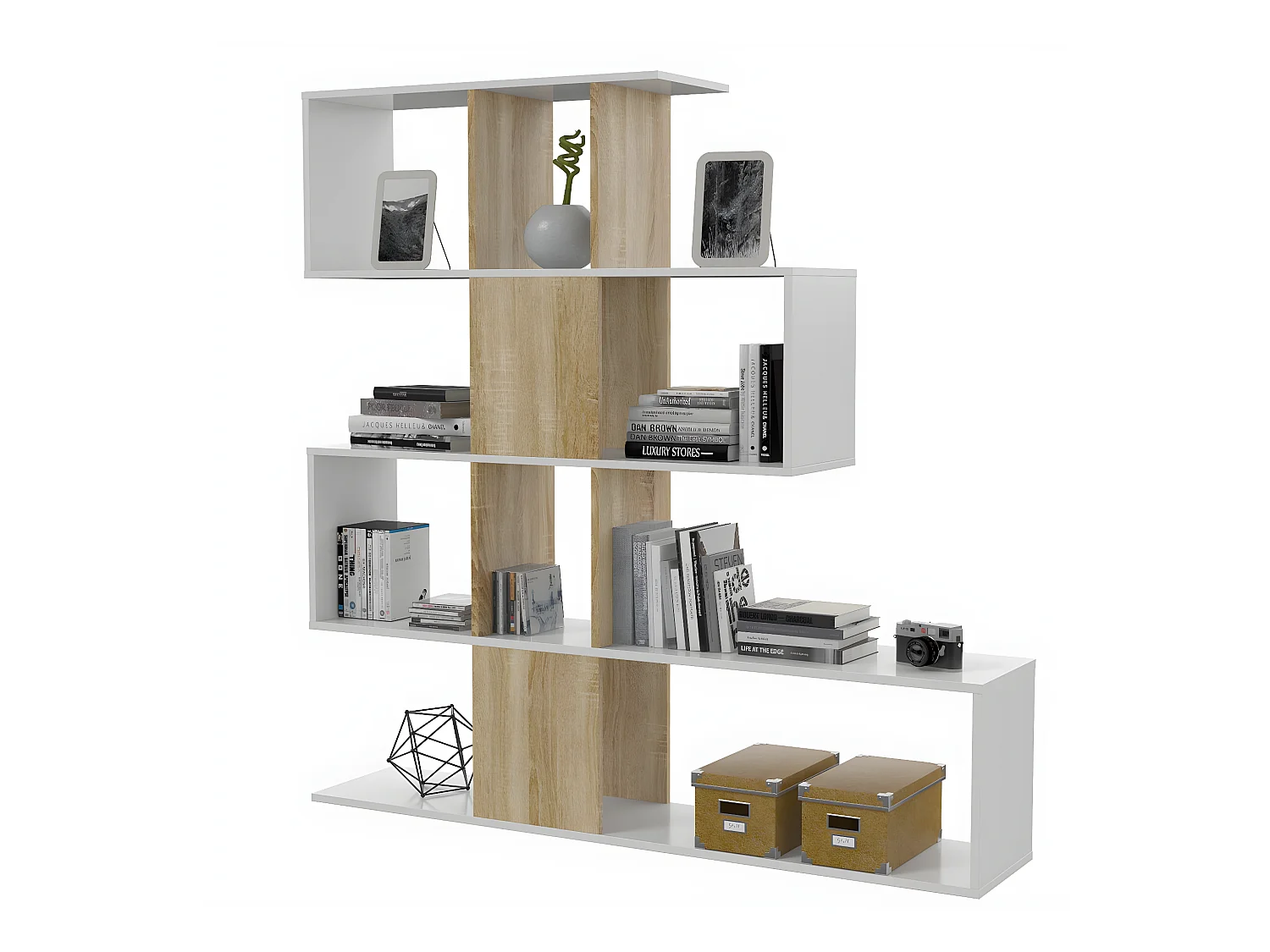 Bibliothèque avec 4 niveaux et 11 compartiments de rangement H145 cm - Zigzag