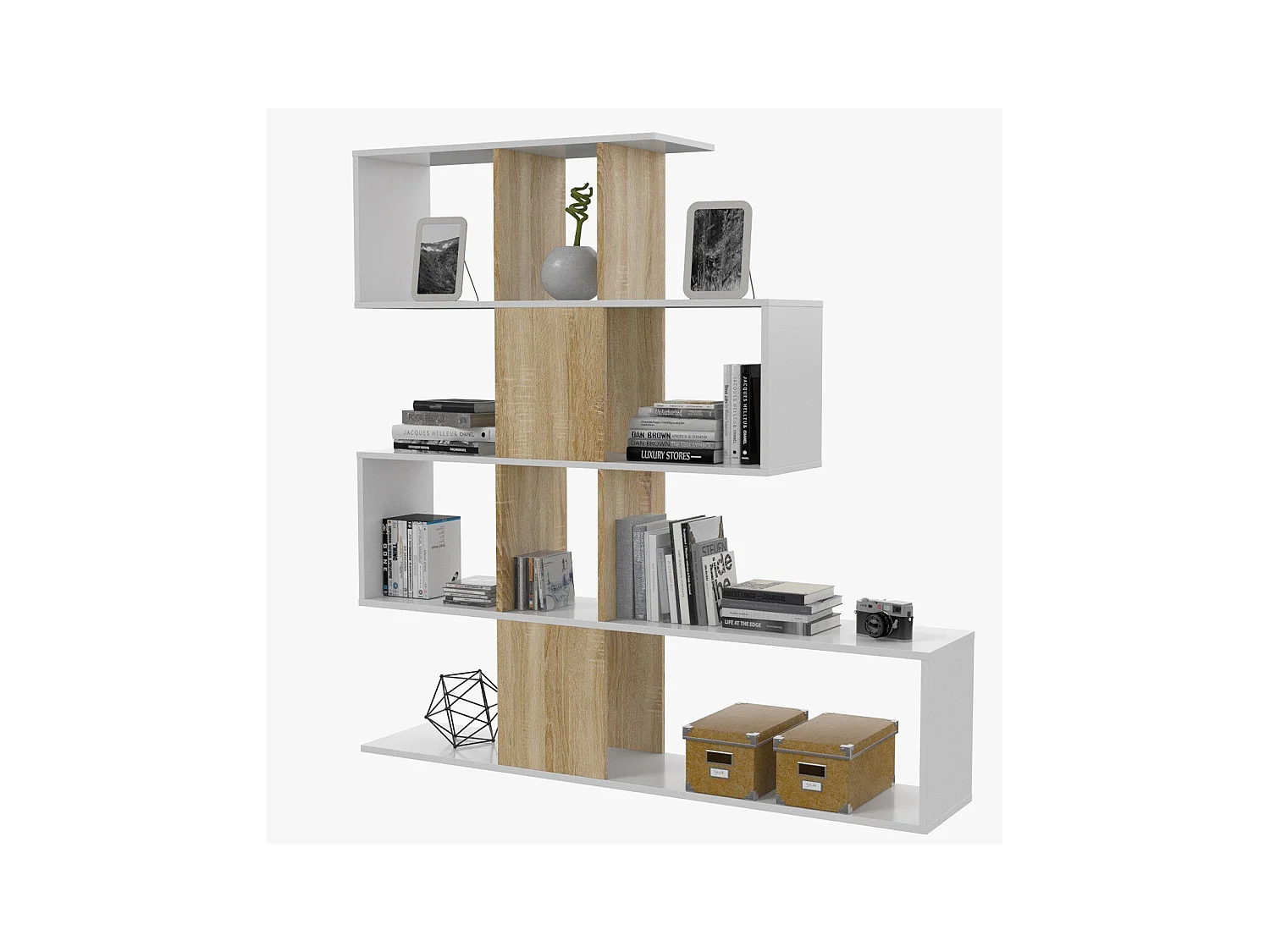 Bibliothèque avec 4 niveaux et 11 compartiments de rangement H145 cm - Zigzag