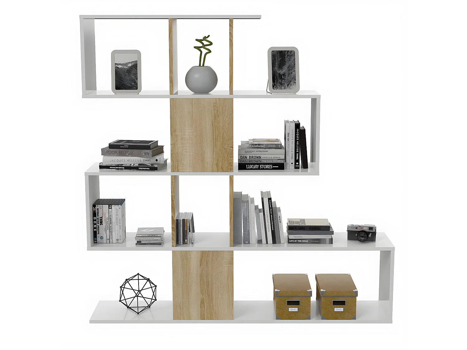 Bibliothèque avec 4 niveaux et 11 compartiments de rangement H145 cm - Zigzag