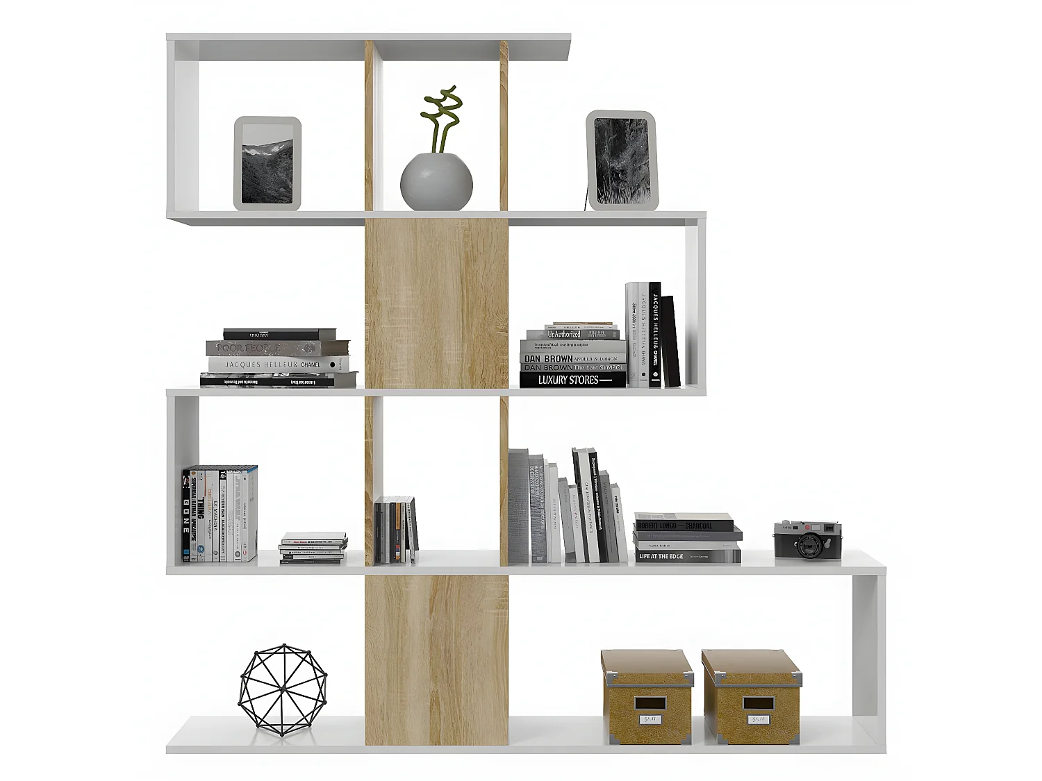 Bibliothèque avec 4 niveaux et 11 compartiments de rangement H145 cm - Zigzag