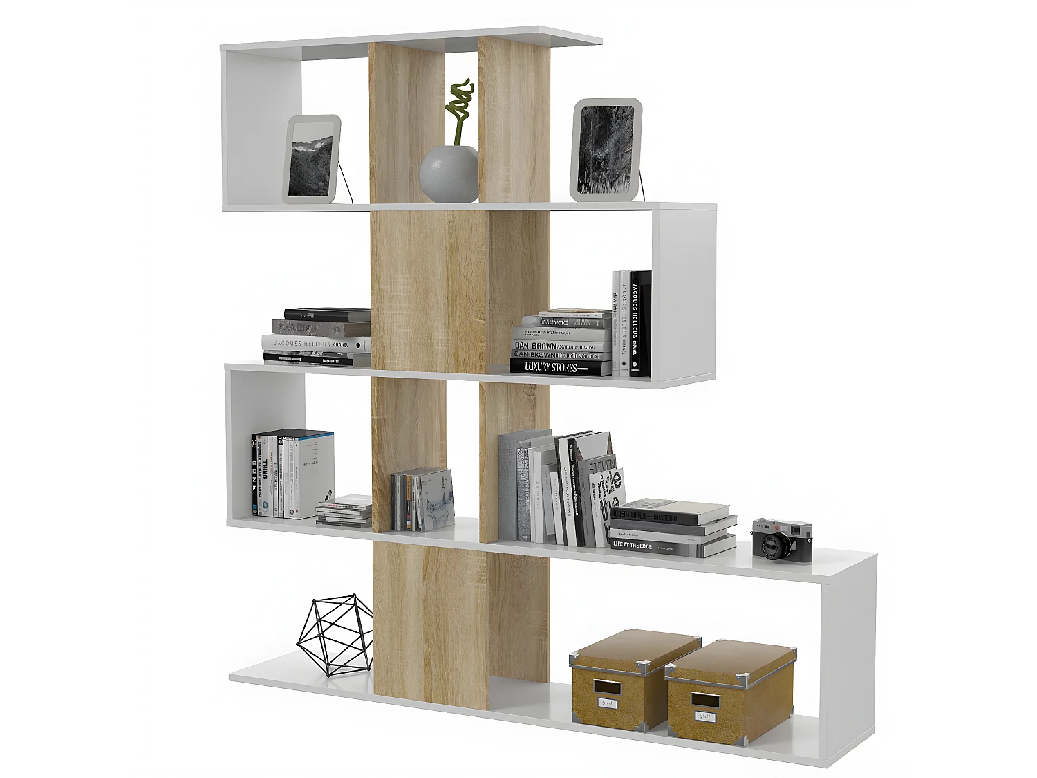 Bibliothèque avec 4 niveaux et 11 compartiments de rangement H145 cm - Zigzag