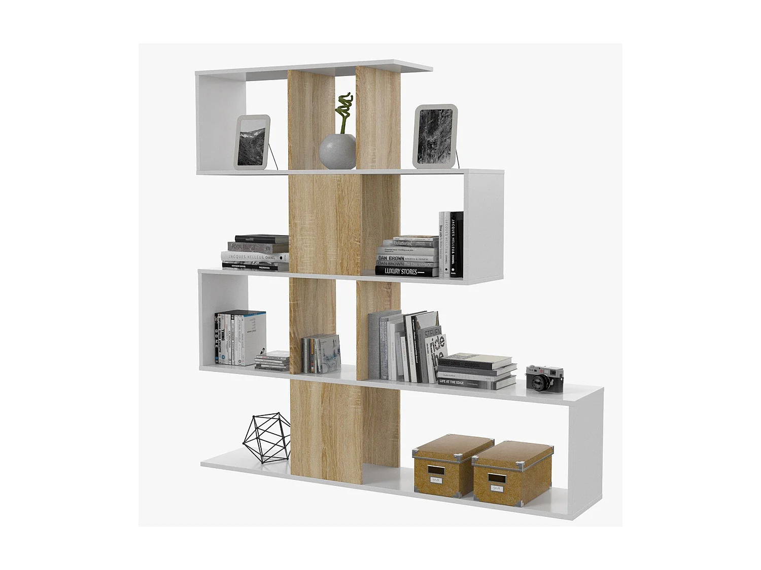 Bibliothèque avec 4 niveaux et 11 compartiments de rangement H145 cm - Zigzag