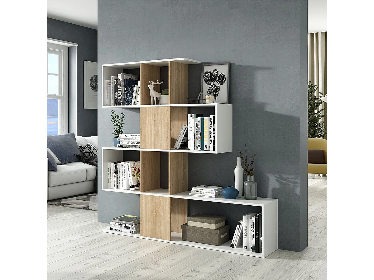 Bibliothèque avec 4 niveaux et 11 compartiments de rangement H145 cm - Zigzag
