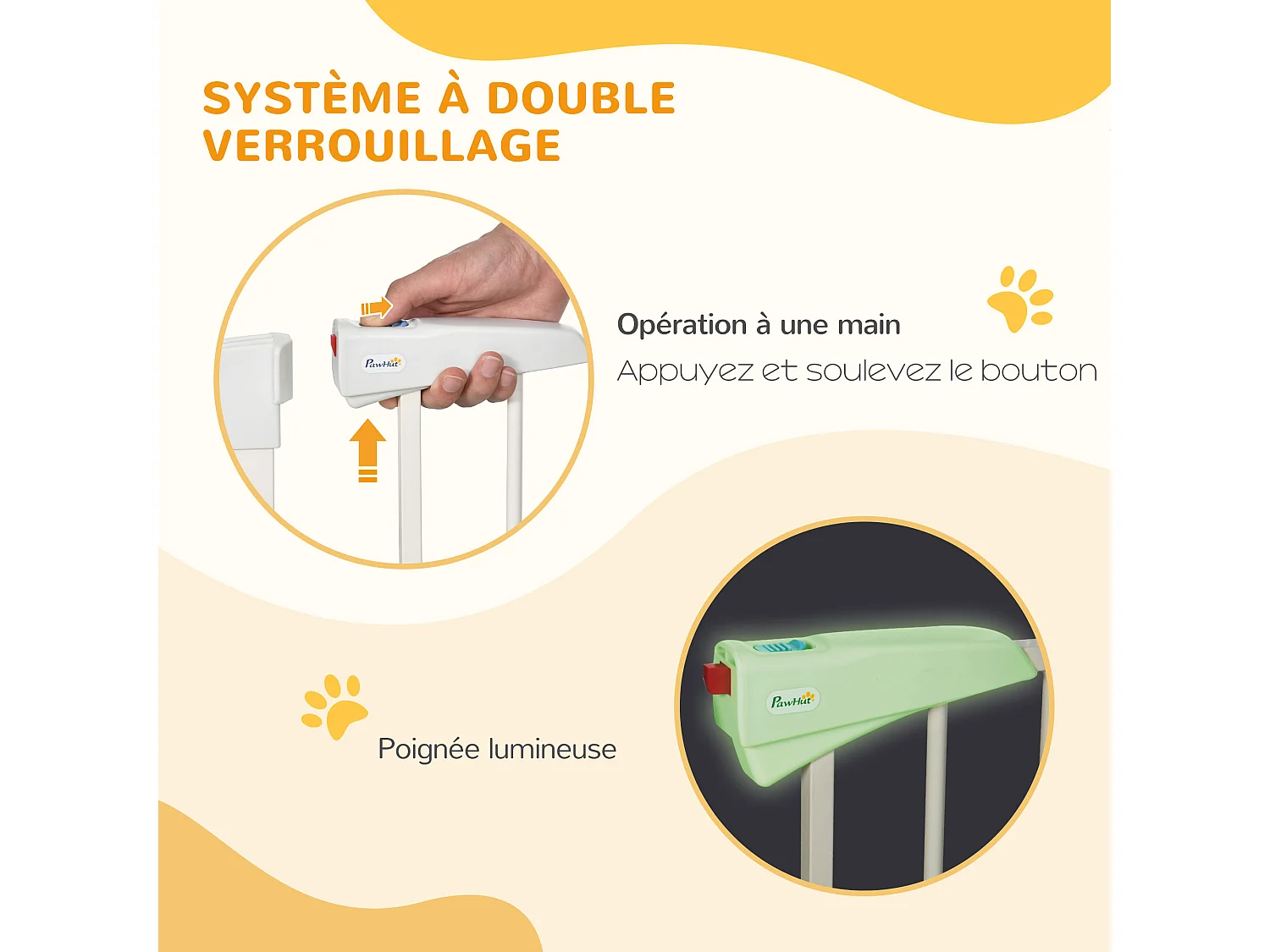 Barrière de sécurité animaux réglable 76-103L cm - porte 2 verrouillages, ouverture 2 sens - acier ABS blanc