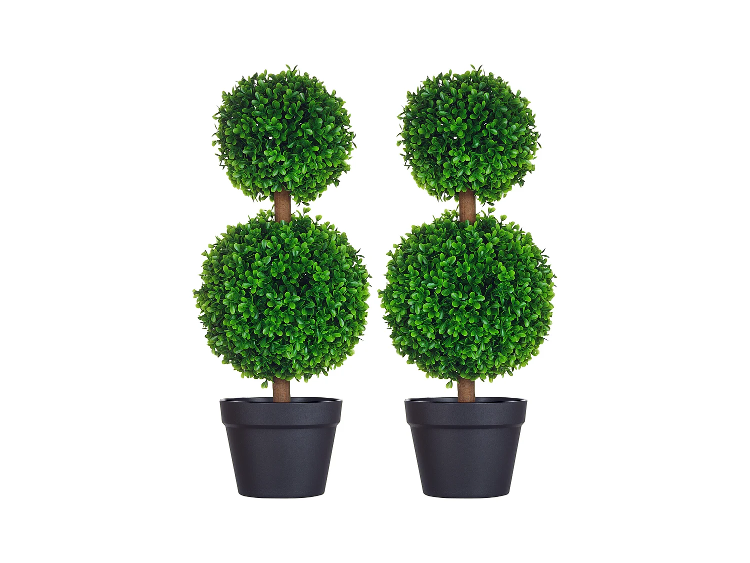 Lot de 2 arbres buis artificiel double boules avec tronc et pot inclus - H.60 cm PE vert