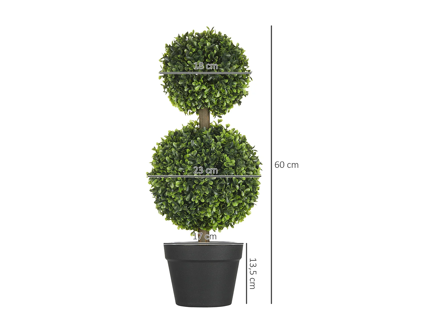 Lot de 2 arbres buis artificiel double boules avec tronc et pot inclus - H.60 cm PE vert