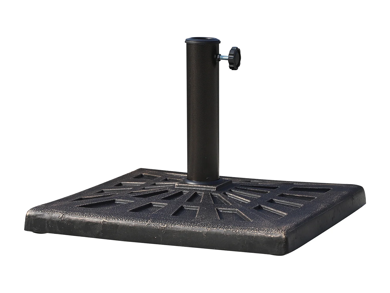 Pied de parasol base de lestage carrée 51L x 51l x H 32 cm résine imitation fonte poids net 15 Kg bronze