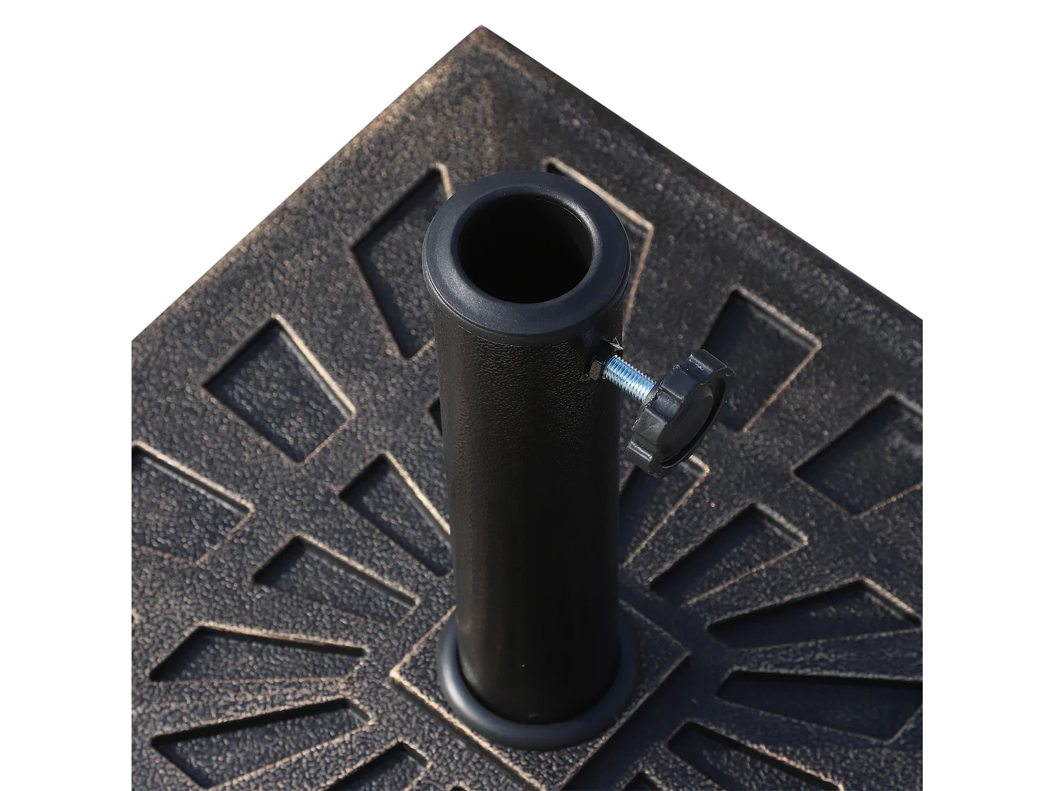 Pied de parasol base de lestage carrée 51L x 51l x H 32 cm résine imitation fonte poids net 15 Kg bronze