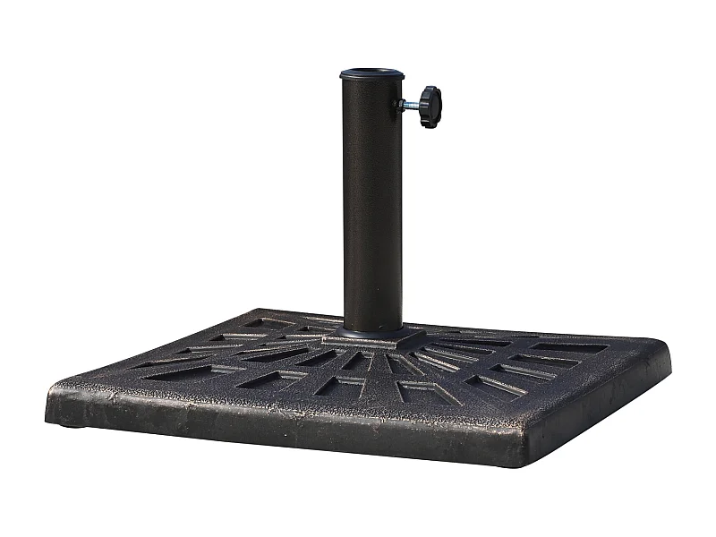 Pied de parasol base de lestage carrée 51L x 51l x H 32 cm résine imitation fonte poids net 15 Kg bronze