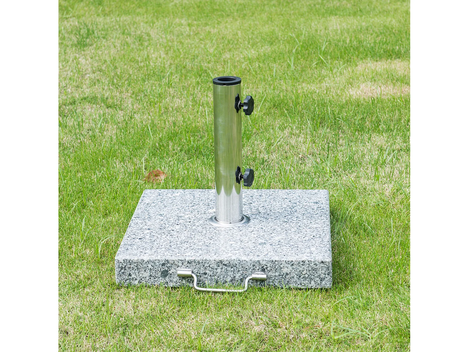 Pied/base de parasol granite gris poignée et roulettes compatible pied parasol Ø 35/38/48 mm