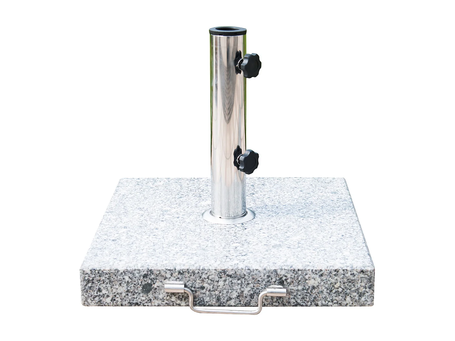 Pied/base de parasol granite gris poignée et roulettes compatible pied parasol Ø 35/38/48 mm