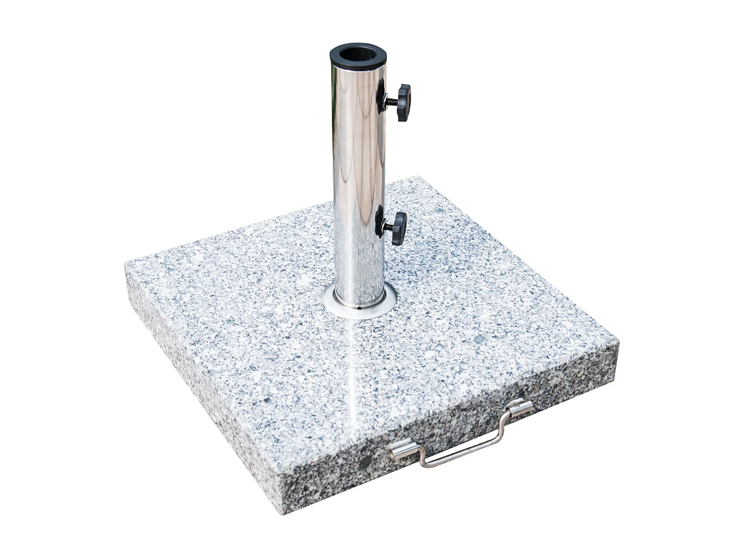 Pied/base de parasol granite gris poignée et roulettes compatible pied parasol Ø 35/38/48 mm