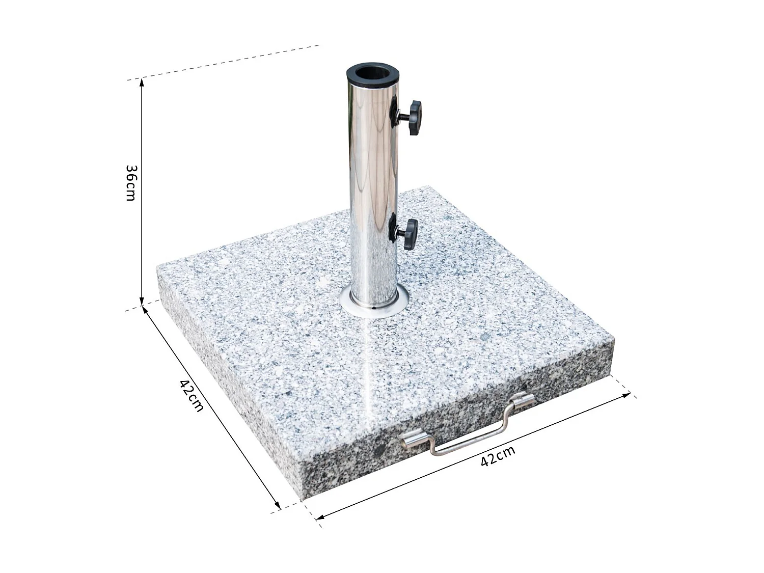 Pied/base de parasol granite gris poignée et roulettes compatible pied parasol Ø 35/38/48 mm