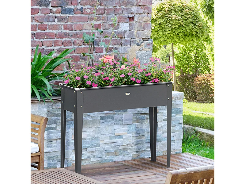 Jardinière sur pied carré potager 100L x 30l x 80H cm - trou drainage - acier galvanisé gris