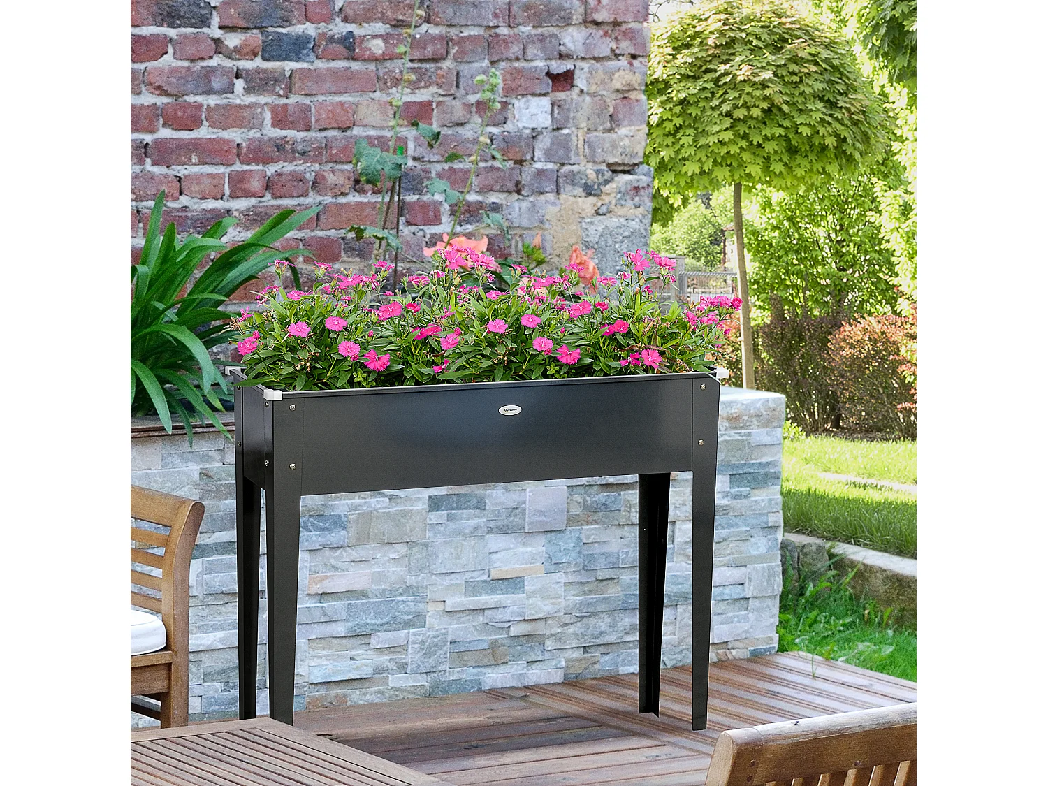 Jardinière sur pied carré potager 100L x 30l x 80H cm - trou drainage - acier galvanisé noir