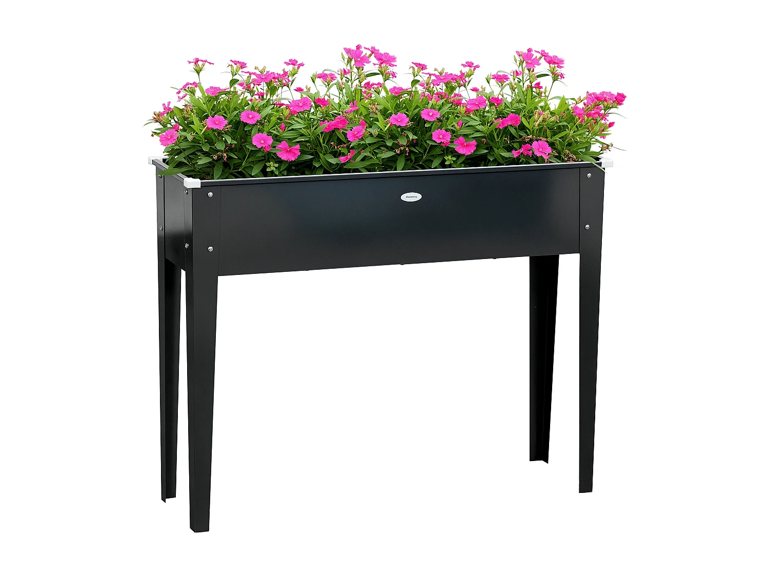 Jardinière sur pied carré potager 100L x 30l x 80H cm - trou drainage - acier galvanisé noir