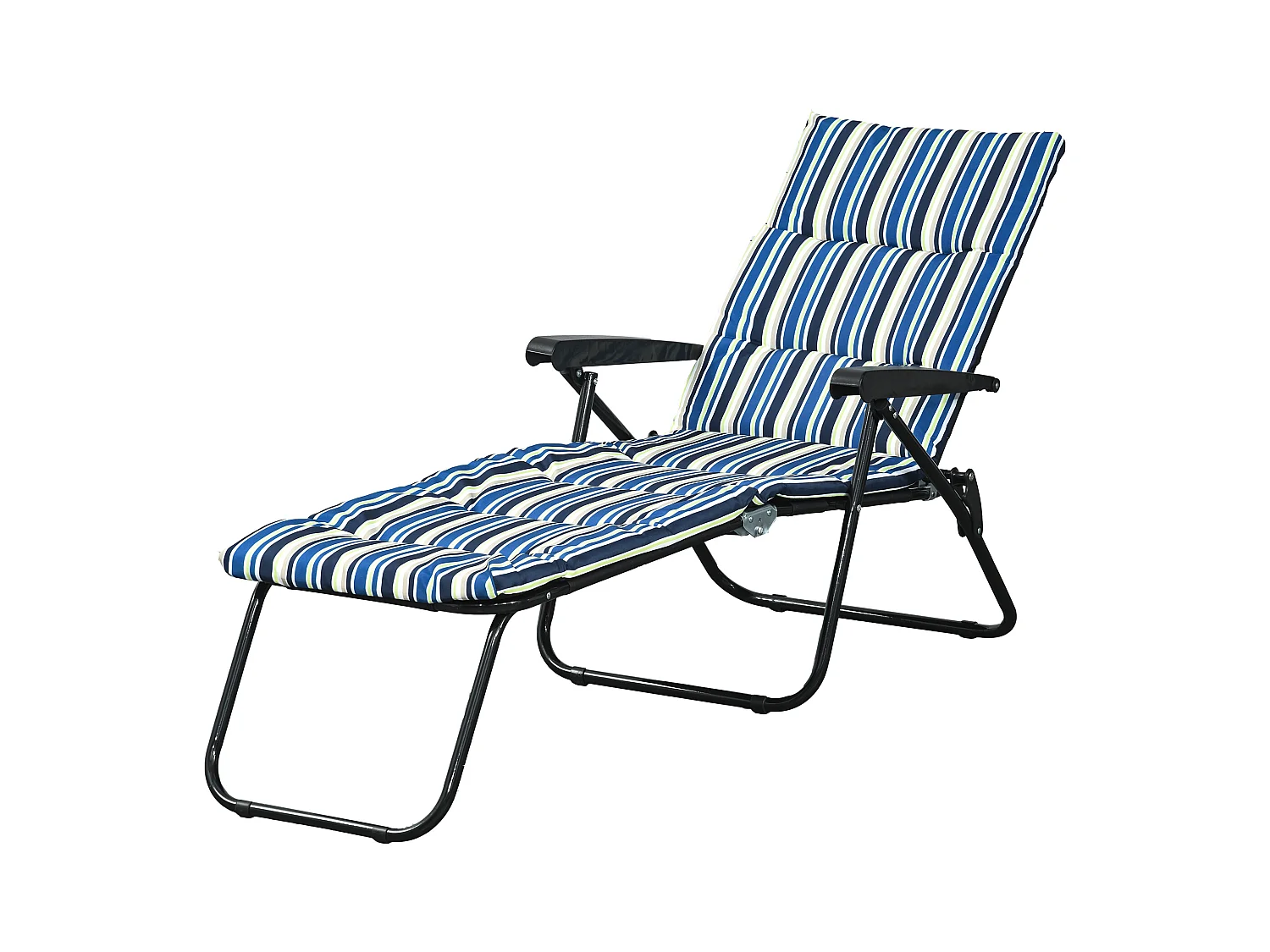 Bain de soleil pliable transat inclinable 6 positions grand confort avec matelas + accoudoirs acier polyester multicolore