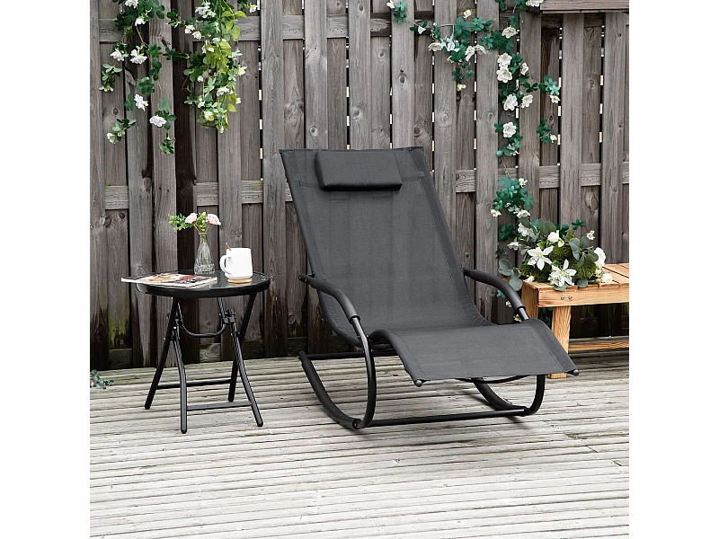 Chaise longue à bascule - rocking chair design - tétière, accoudoirs, assise dossier ergonomique - métal époxy textilène noir