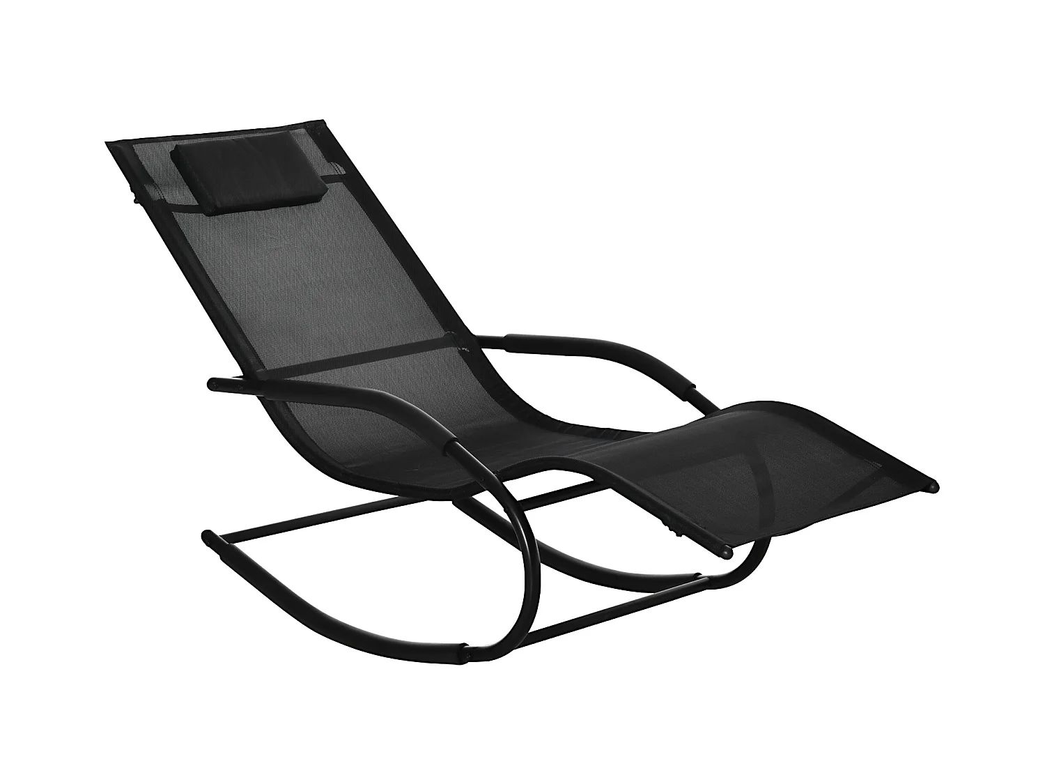 Chaise longue à bascule - rocking chair design - tétière, accoudoirs, assise dossier ergonomique - métal époxy textilène noir