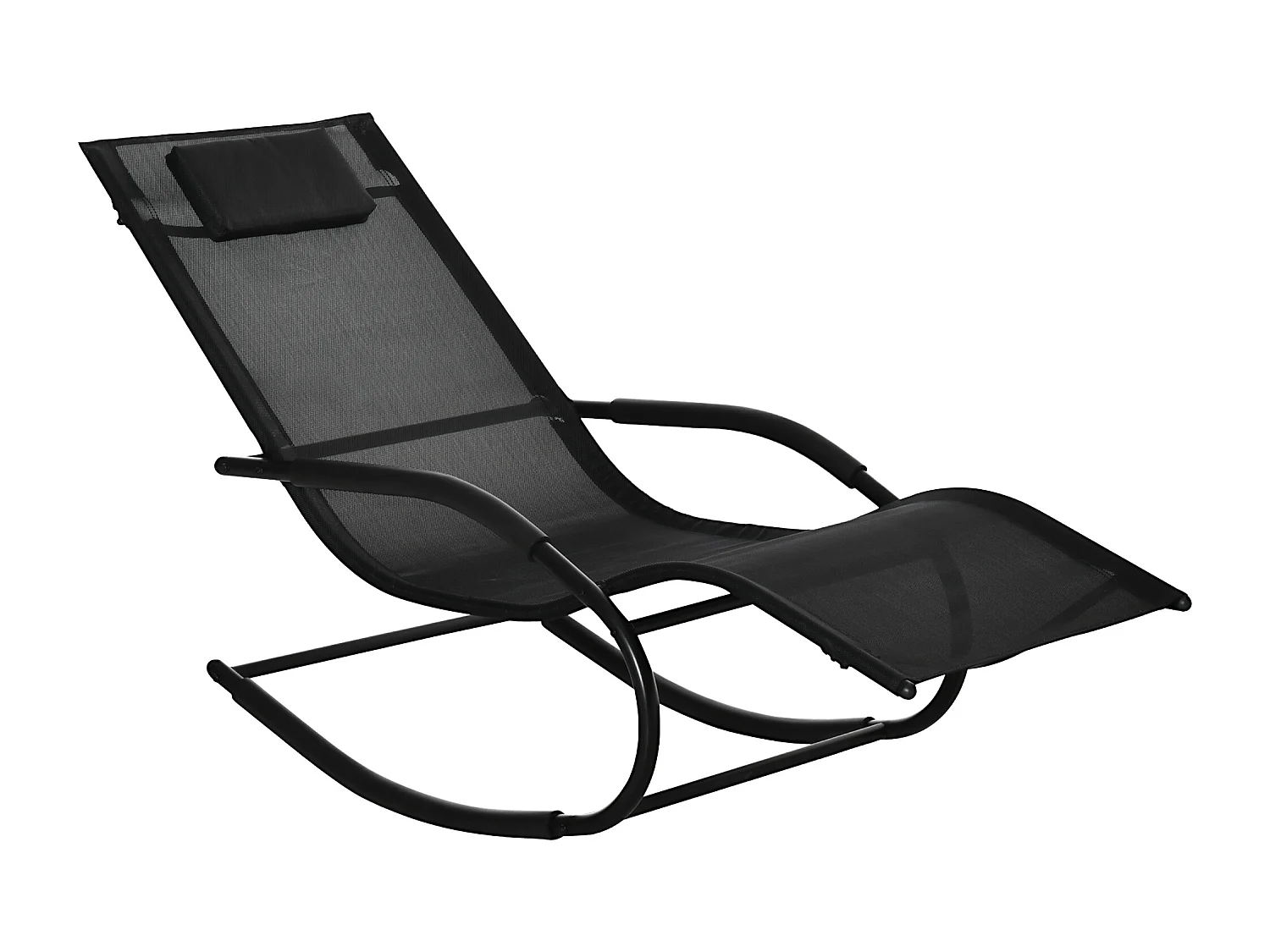 Chaise longue à bascule - rocking chair design - tétière, accoudoirs, assise dossier ergonomique - métal époxy textilène noir
