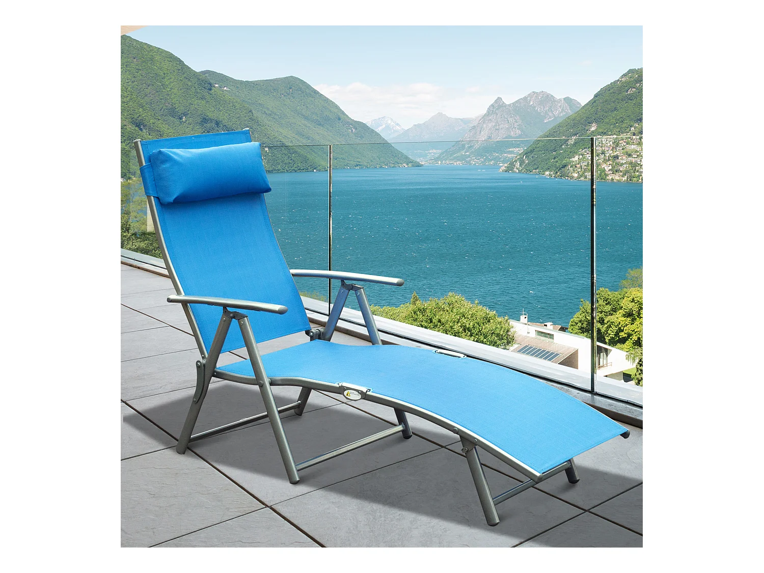 Outsunny transat chaise longue bain de soleil pliable dossier inclinable multi-positions têtière fournie 137L x 64l x 101H cm métal époxy textilène bleu