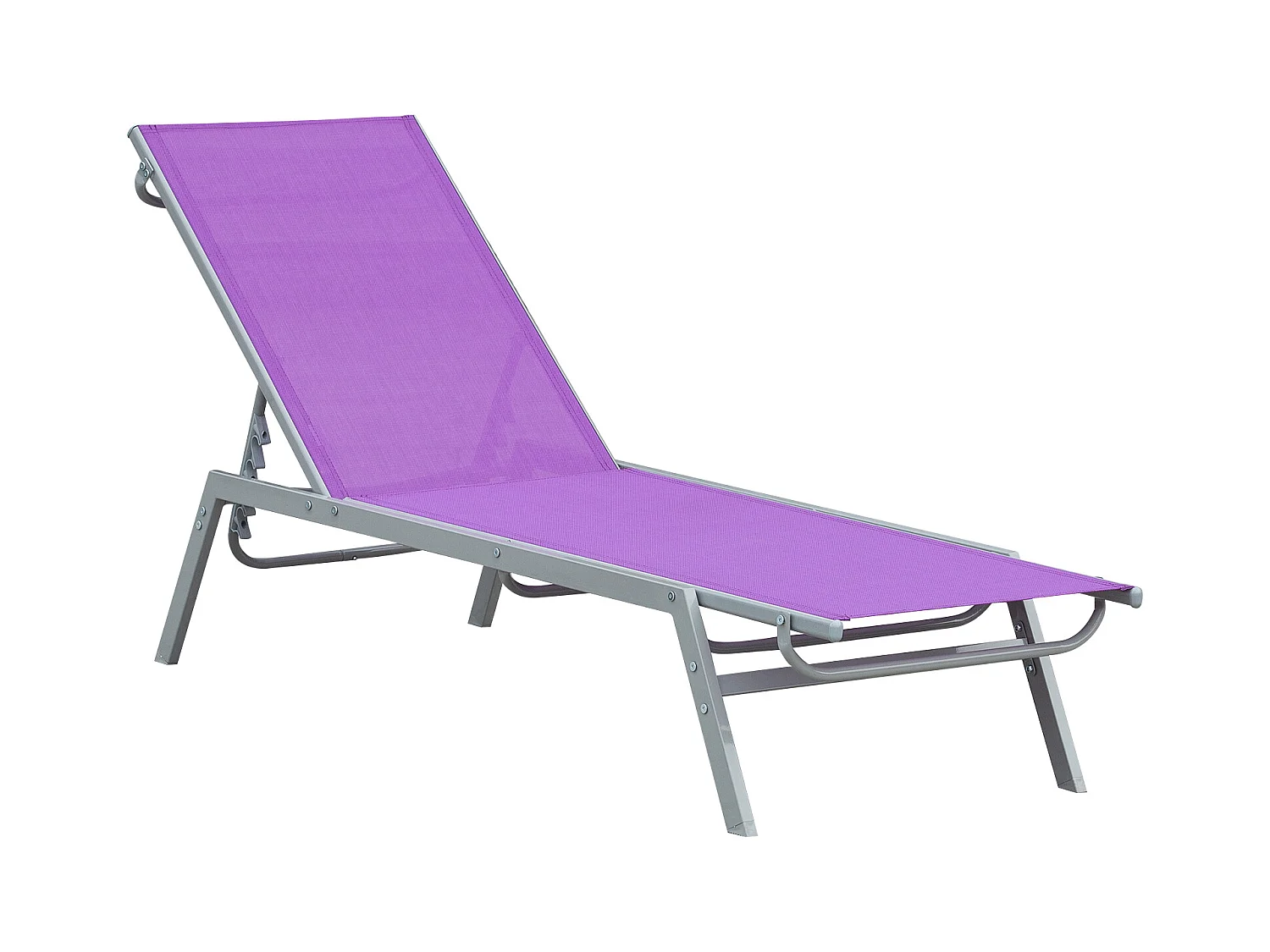 Bain de soleil transat - chaise longue - design contemporain - dossier inclinable multi-positions - métal époxy textilène mauve - dim. 170 x 58 x 97 cm