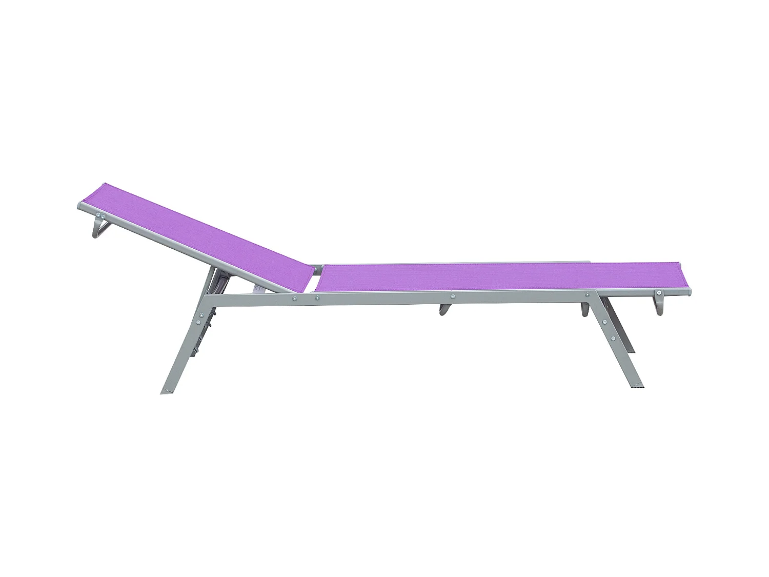 Bain de soleil transat - chaise longue - design contemporain - dossier inclinable multi-positions - métal époxy textilène mauve - dim. 170 x 58 x 97 cm