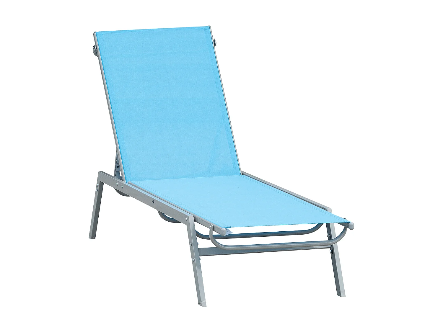 Bain de soleil transat - chaise longue - design contemporain - dossier inclinable multi-positions - métal époxy textilène bleu ciel - dim. 170 x 58 x 97 cm