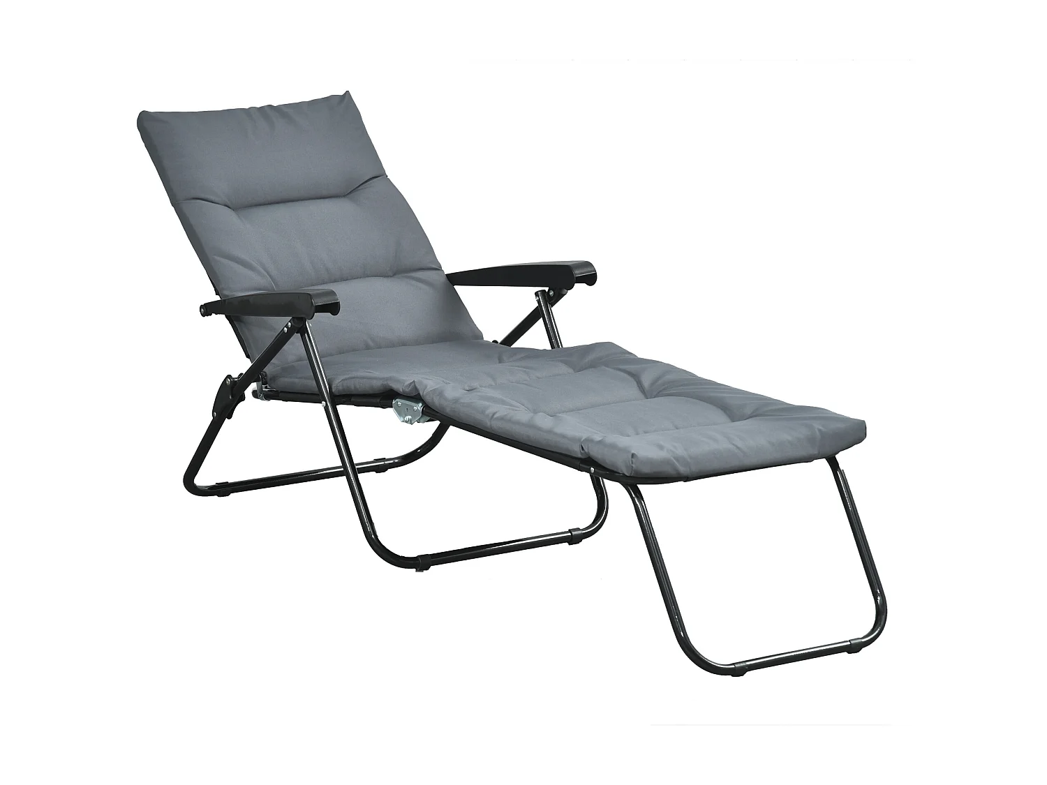 Bain de soleil pliable transat inclinable 6 positions grand confort avec matelas + accoudoirs acier polyester gris