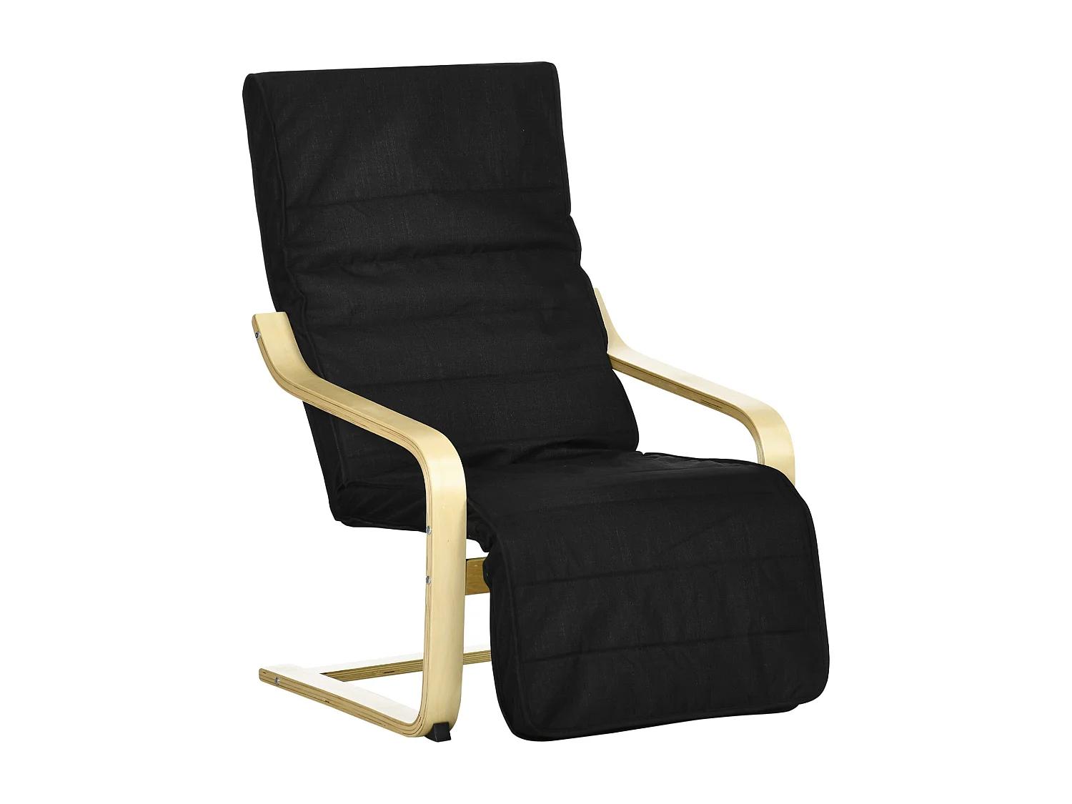 Fauteuil style nordique - repose-pied réglable - déhoussable - bois de bouleau tissu noir