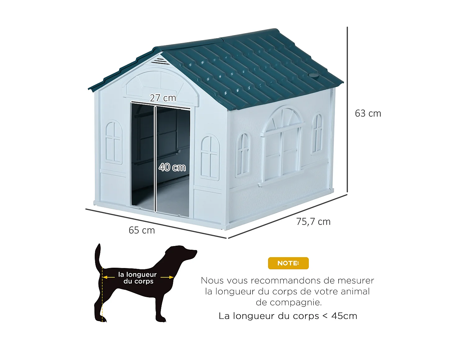 Niche pour chien design maisonnette - dim. 65L x 75l x 63H cm - PP bleu blanc