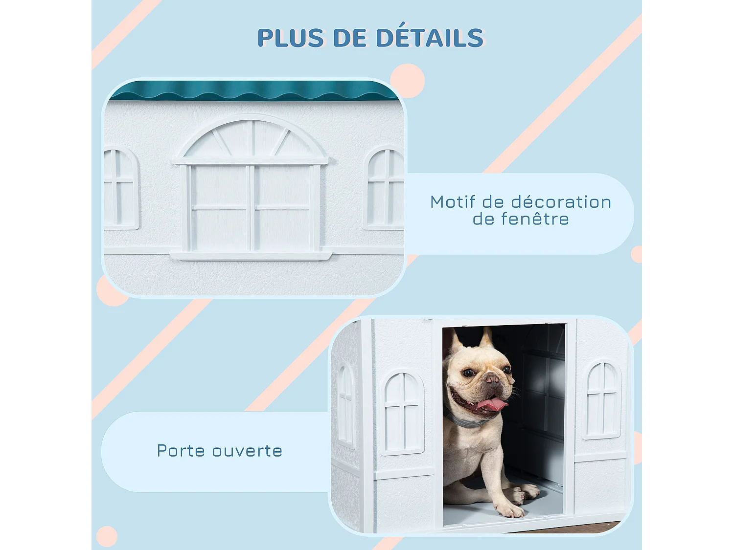 Niche pour chien design maisonnette - dim. 65L x 75l x 63H cm - PP bleu blanc
