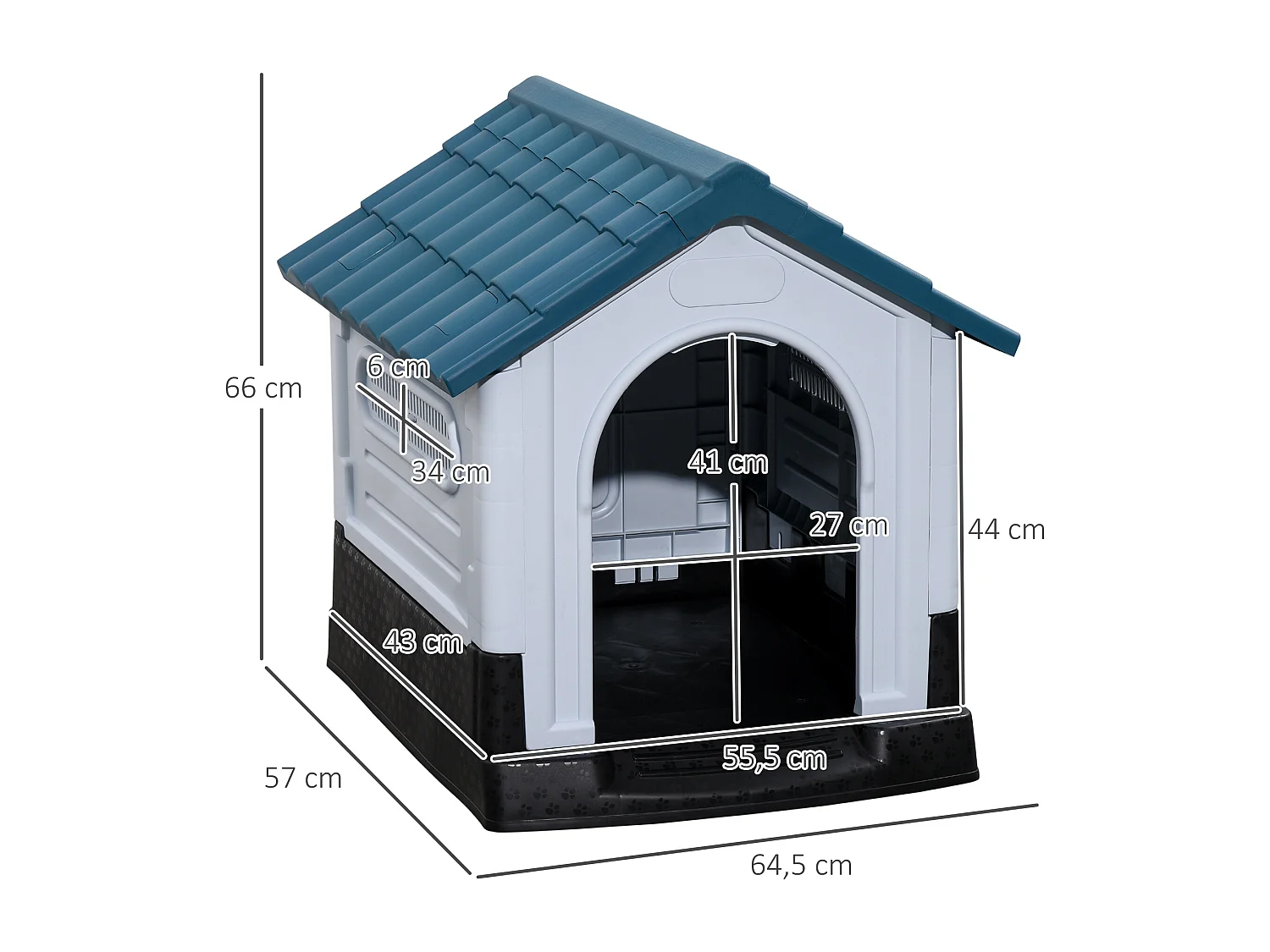 Niche pour chien - dim. 64L x 57l x 66H cm - PP bleu blanc