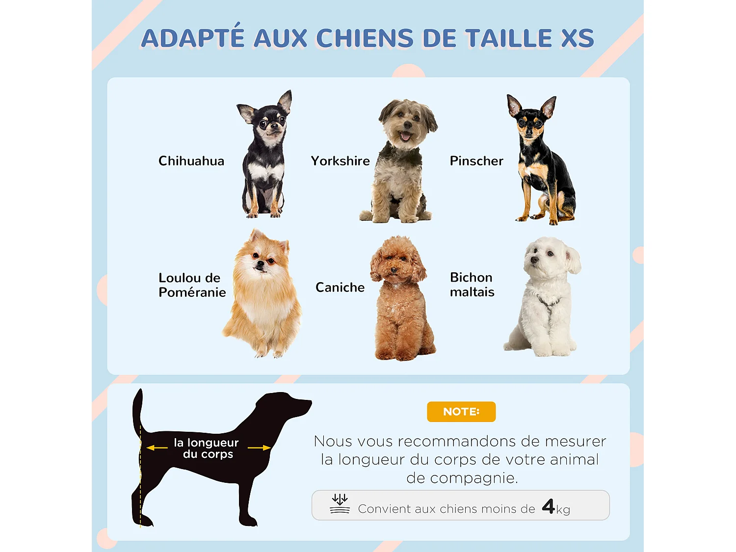 Niche pour chien - dim. 64L x 57l x 66H cm - PP bleu blanc