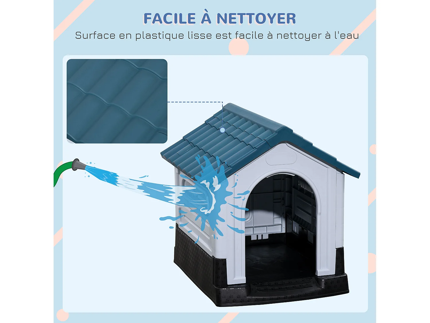 Niche pour chien - dim. 64L x 57l x 66H cm - PP bleu blanc