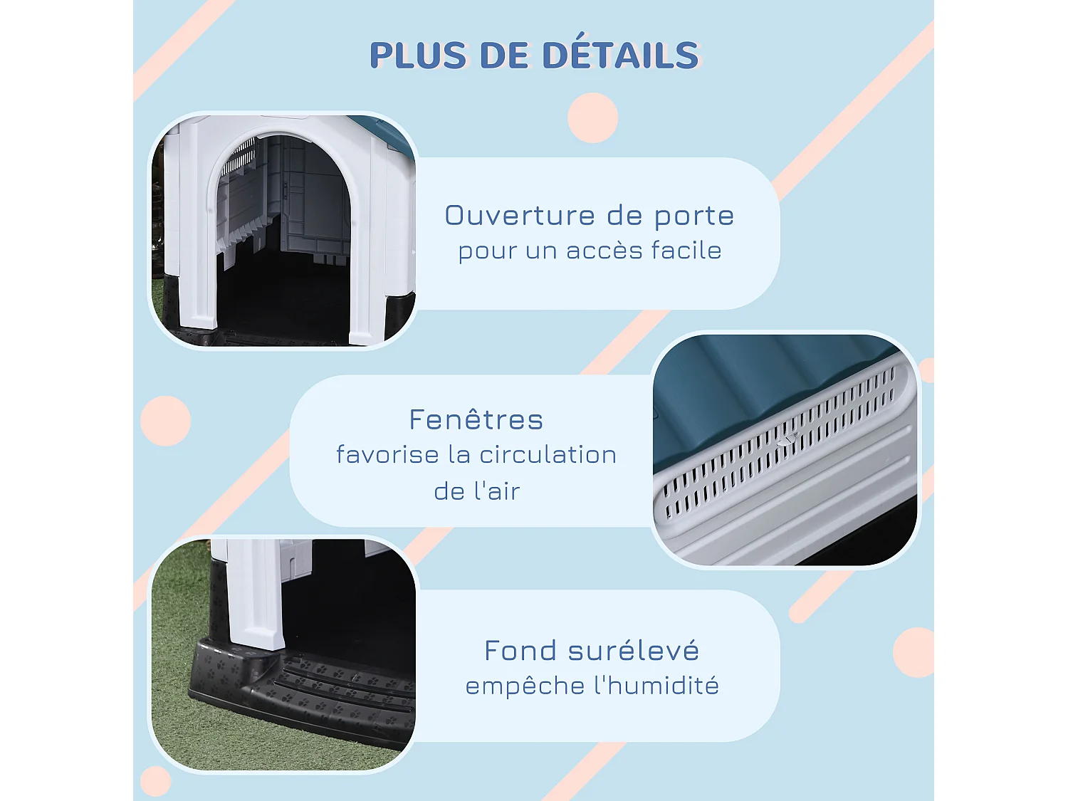 Niche pour chien - dim. 64L x 57l x 66H cm - PP bleu blanc
