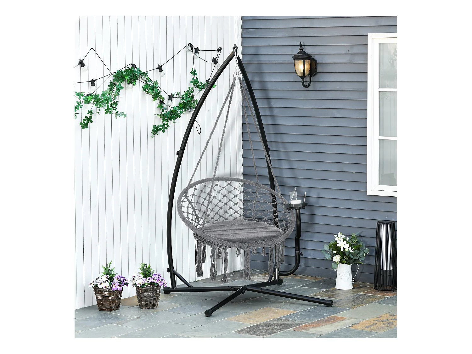 Support pour fauteuil suspendu - pied fauteuil suspendu - tablette réglable incluse - charge max. recommandée 120 Kg