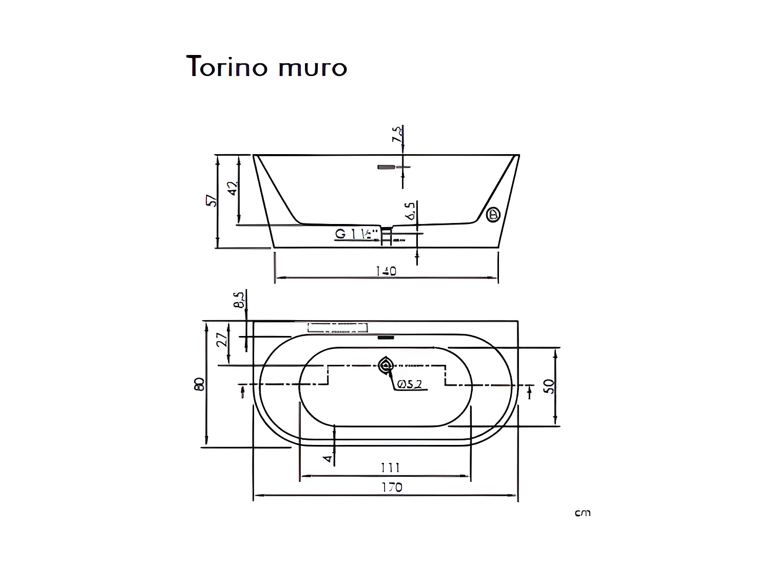 Freistehende Badewanne TORINO MURO | SANYCCES 170 cm - mit Seitenarmatur