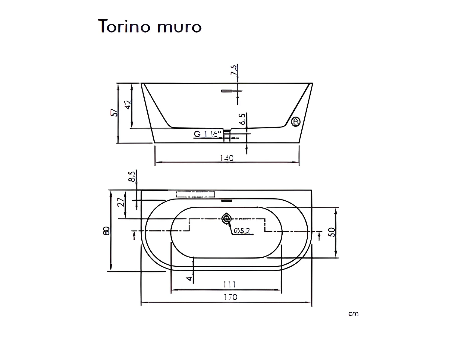 Bañera exenta TORINO MURO | SANYCCES  170 cm - Con grifo sobre Borde