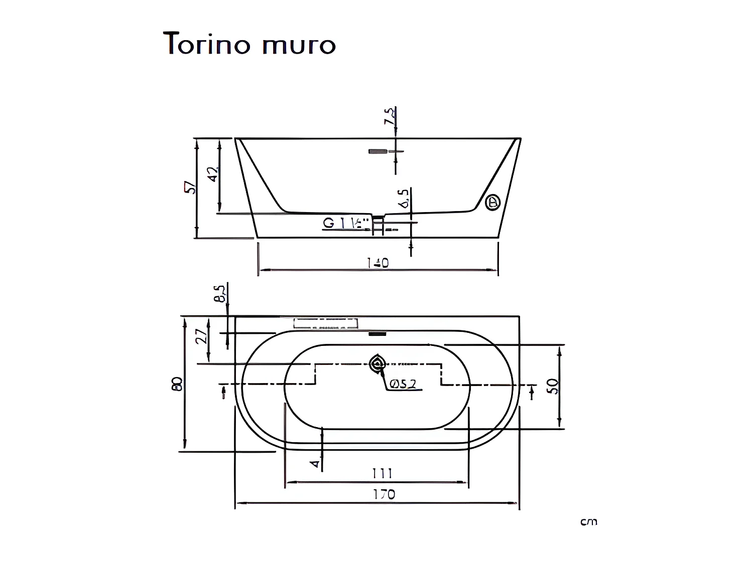 Freistehende Badewanne TORINO MURO | SANYCCES 170 cm - mit Seitenarmatur