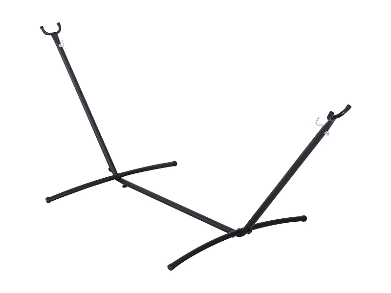 Support pied de hamac structure robuste métal époxy noir hauteur réglable 6 niveaux dim. 2,80L x 1,20l x 1,10H m