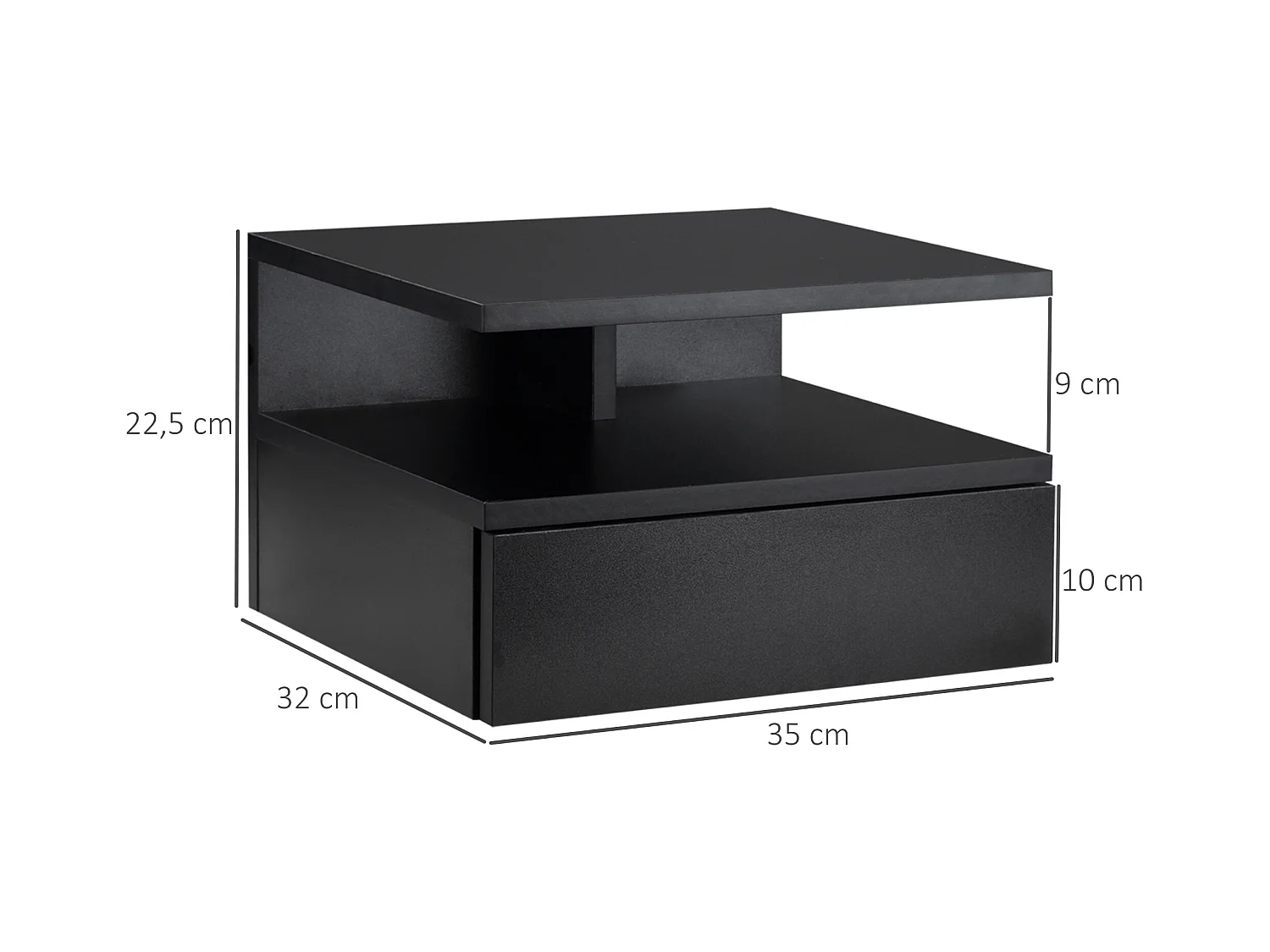 Lot de 2 tables de chevet murales - lot de 2 tables de nuit - tiroir coulissant, niche et plateau - panneau particules noir