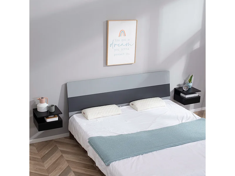 Lot de 2 tables de chevet murales - lot de 2 tables de nuit - tiroir coulissant, niche et plateau - panneau particules noir