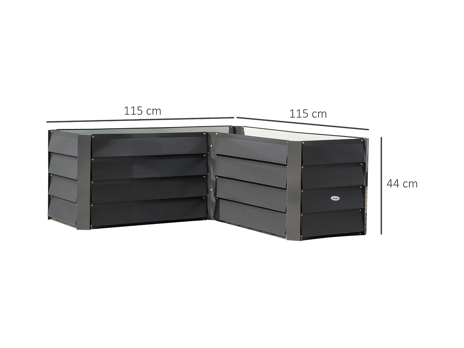 Carré potager de jardin jardinière d'angle sans fond - 115L x 115l x 44H cm - acier galvanisé gris foncé