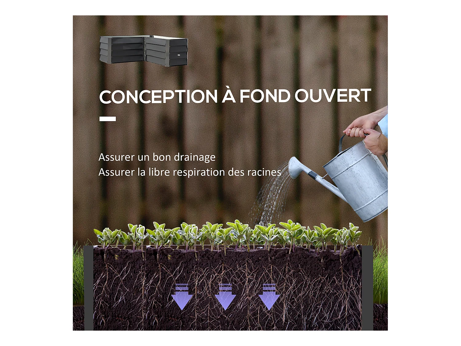 Carré potager de jardin jardinière d'angle sans fond - 115L x 115l x 44H cm - acier galvanisé gris foncé