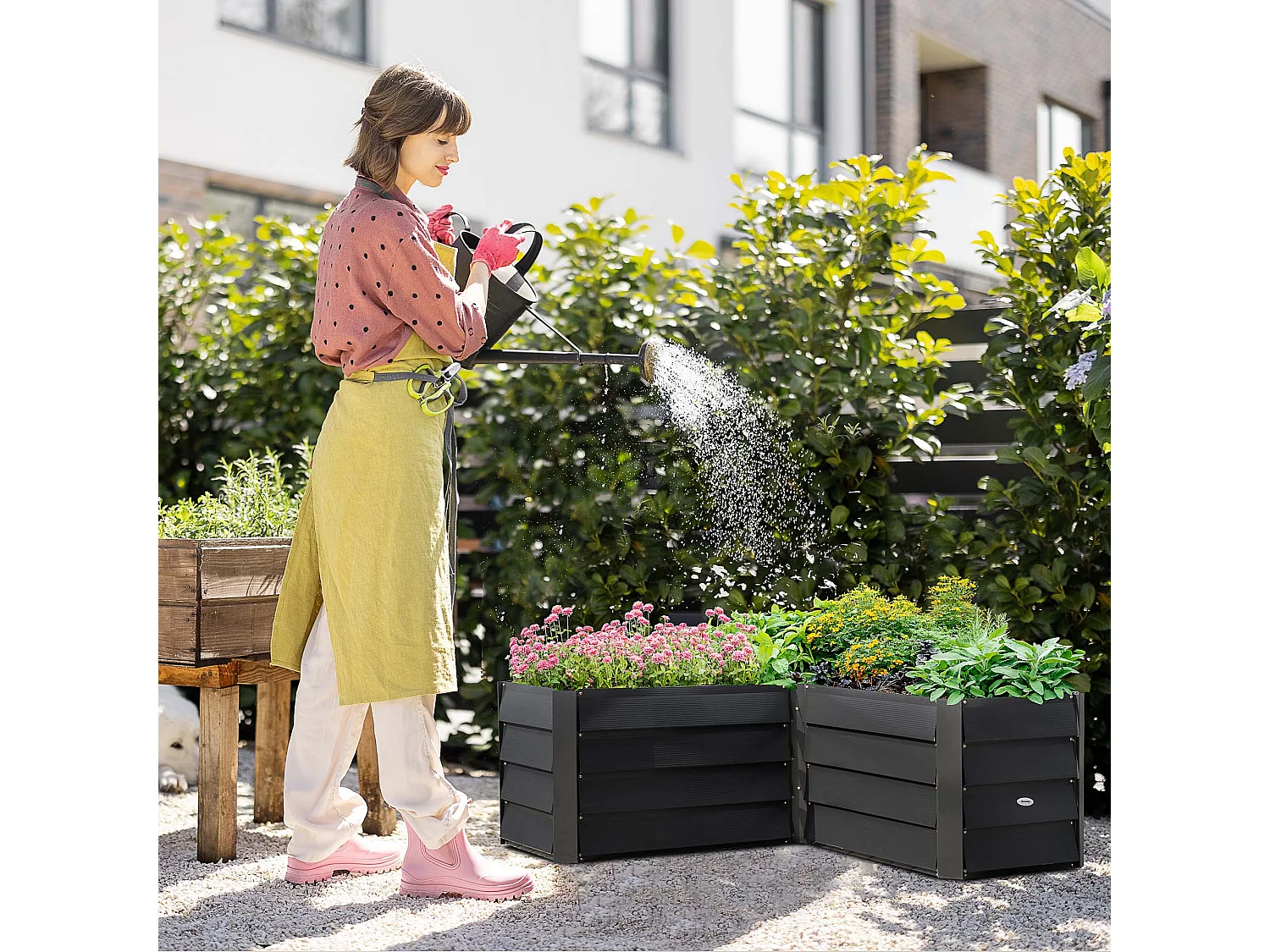 Carré potager de jardin jardinière d'angle sans fond - 115L x 115l x 44H cm - acier galvanisé gris foncé