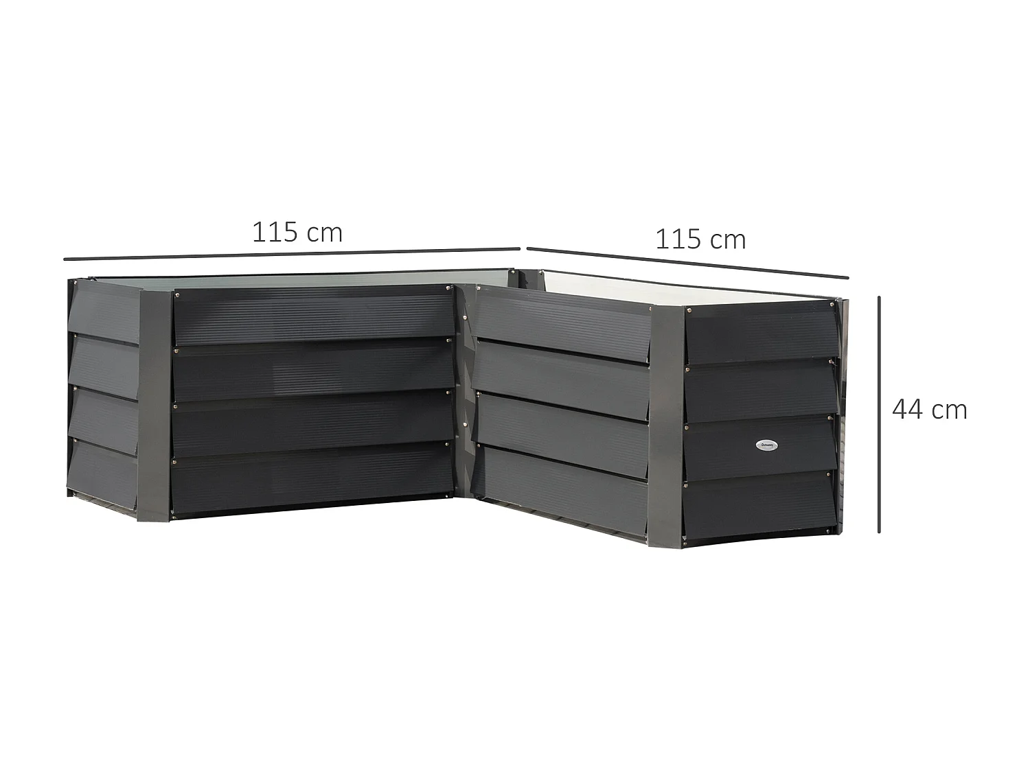 Carré potager de jardin jardinière d'angle sans fond - 115L x 115l x 44H cm - acier galvanisé gris foncé